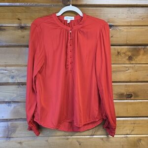 Cloth & Stone 100 % Ecovero Half Button Front Bishop Sleeve Top Red M